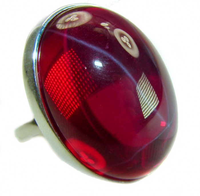 Bellezza Genuine 36.5 CARAT Star Ruby .925 Sterling Silver Large Statement Ring size 8 - Close-up of Bellezza 36.5 carat star ruby in .925 sterling silver setting.