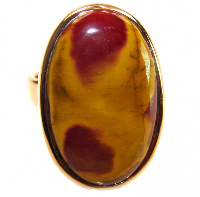 Mars best quality 23.8 carat Mookaite 18K Rose Gold over .925 Sterling Silver handmade ring 7 adjustable - Close-up of Mookaite stone in 18K rose gold setting, 23.8 carats.
