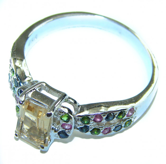 Golden Treasure 3.5 carat Citrine .925 Sterling Silver Handcrafted Ring size 9 - Side view of Golden Treasure Citrine ring in sterling silver.
