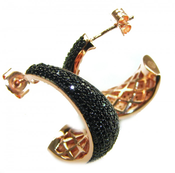 My Passion Authentic Black Diamond 22K Rose Gold over .925 Sterling Silver handcrafted earrings - Black diamond earrings, side view, rose gold setting.