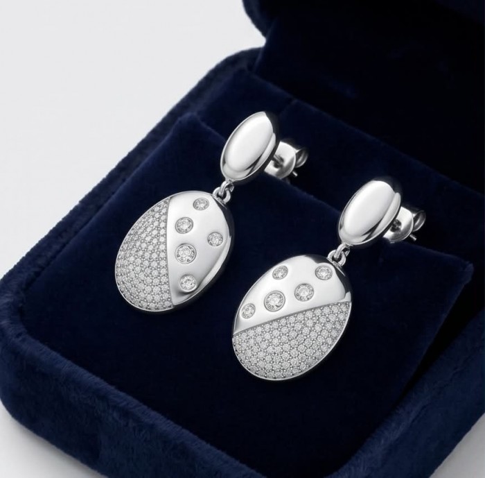 Stella Natural 2.2 carat White Topaz .925 Sterling Silver handcrafted earrings - Sterling silver earrings in box, top view showing white topaz details