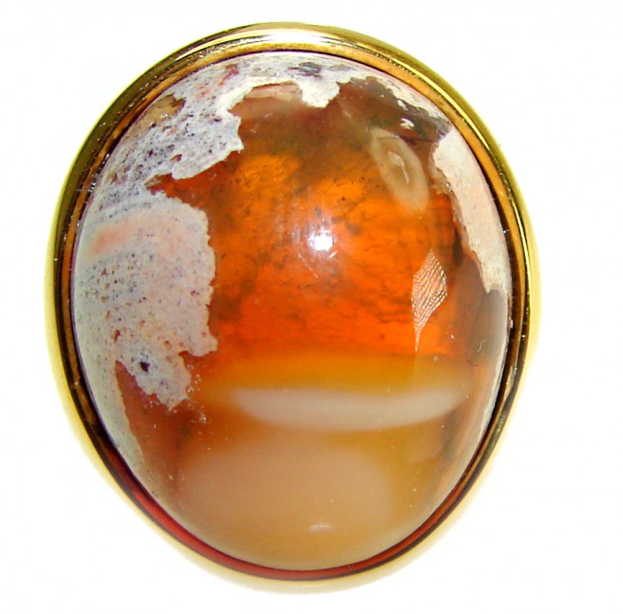 Queen of Fire best quality 22.4 carat Mexican Opal 18K Gold over .925 Sterling Silver handmade ring 7 - photo 3