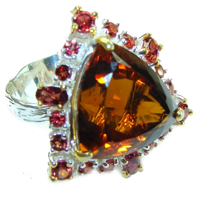 Alessandra trillion cut 22.5 carat Champagne Smoky Topaz .925 Sterling Silver Oversized Ring size 7 3/4 - photo 3