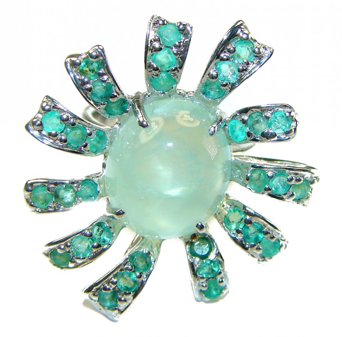 Large Marvelous Natural Moss Prehnite Emerald .925 Sterling Silver handmade ring s. 7 3/4 - photo 3
