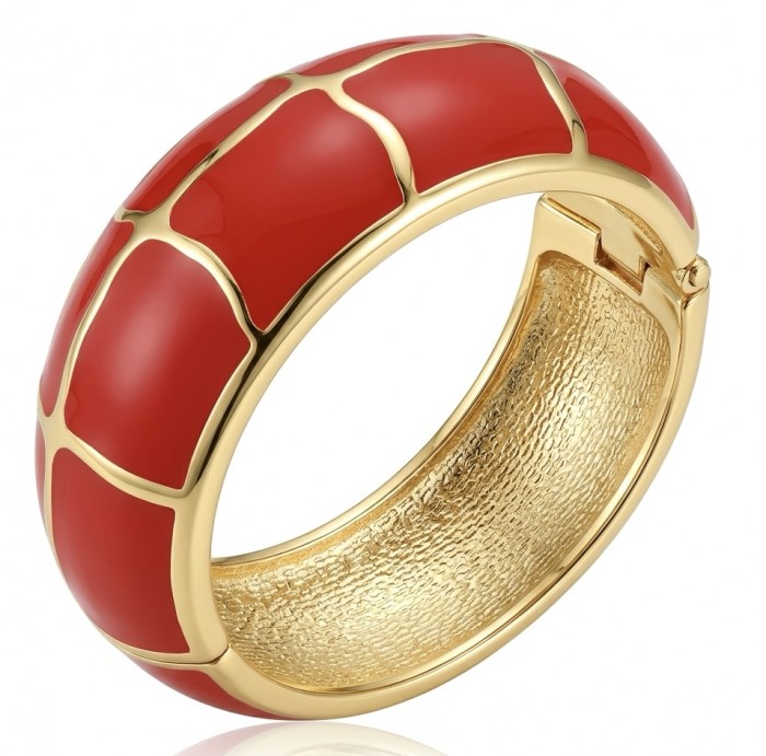 Red Enamel Vintage style Luxurious Golden Hinge Bangle Bracelet - photo 3
