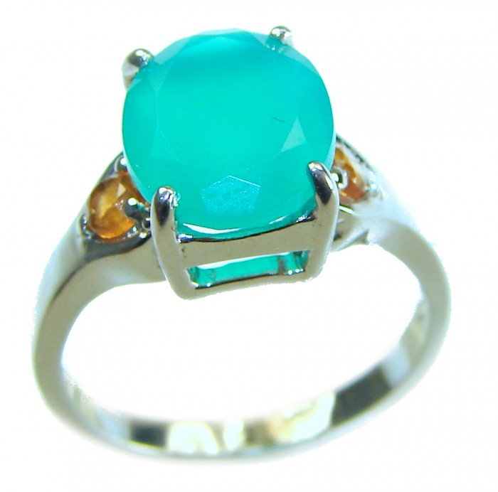 Authentic 2.3 carat Emerald .925 Sterling Silver handmade Cocktail Ring s. 4 3/4 - Close-up of 2.3 carat emerald sterling silver ring.