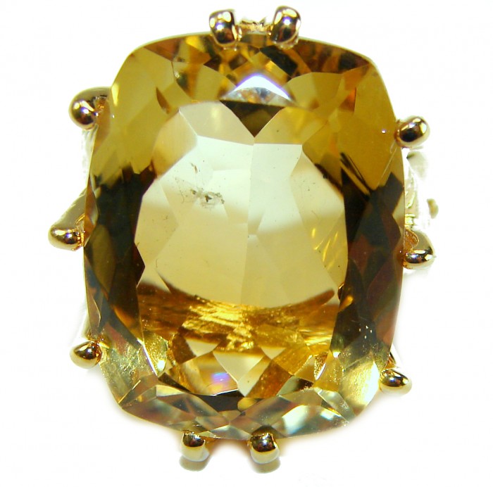22.8 carat Genuine Heliodor 18K Gold over .925 Sterling Silver handcrafted ring size 6 1/4 - Heliodor ring close-up, 22.8 carat, 18K gold over .925 sterling silver.