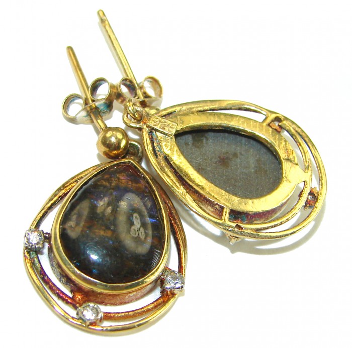 Sublime Aura Canadian Fire Ammolite 14K Rose Gold over .925 Sterling Silver handmade earrings - photo 1