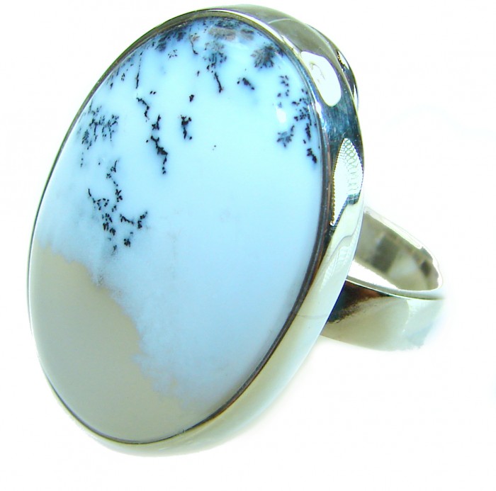 Top Quality Dendritic Agate .925 Sterling Silver handcrafted Ring s. 8 adjustable - Dendritic agate ring in .925 sterling silver, close-up view