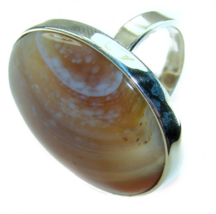 Sahara Dune Top Quality Botswana Agate .925 Sterling Silver handcrafted Ring s. 8 adjustable - Close-up of Sahara Dune Botswana Agate ring in .925 sterling silver.