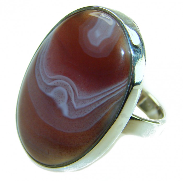 Change - Top Quality Botswana Agate .925 Sterling Silver handcrafted Ring s. 7 adjustable - Stone close-up of Botswana Agate ring in .925 Sterling Silver setting
