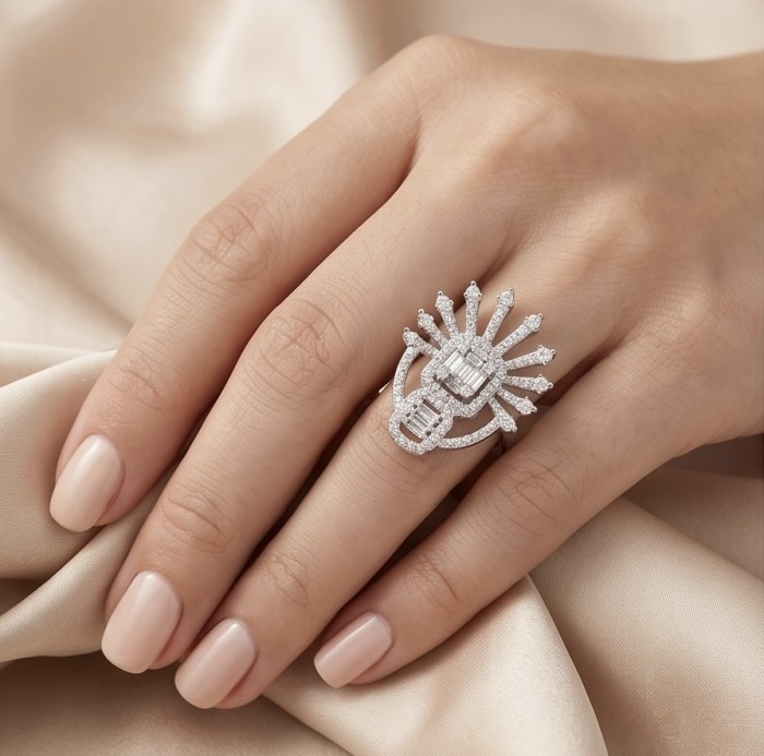 Tropicana natural 2.5 carat Topaz .925 Sterling Silver handmade Ring size 8 1/4 - Elegant Tropicana Topaz ring worn on hand, showcasing intricate design