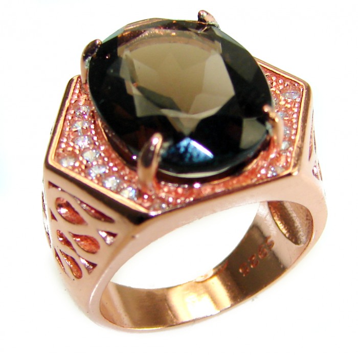 Liliana 8.5 carat Champagne Smoky Topaz 14 k Rose Gold over .925 Sterling Silver Oversized Ring size 6 - photo 2