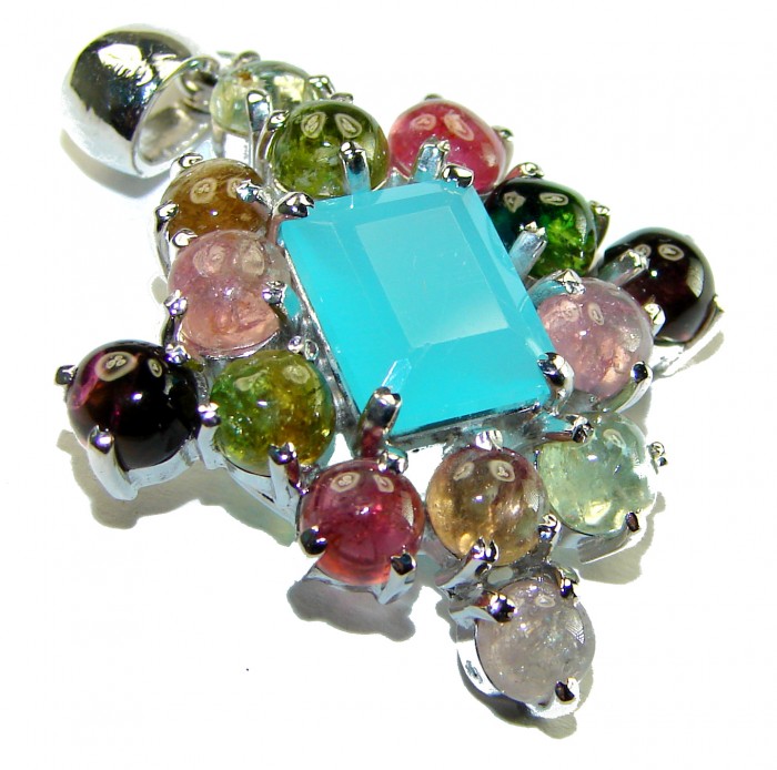 Authentic 22.5 carat Aquamarine Brazilian Watermalon Tourmaline .925 Sterling Silver Handcrafted pendant - photo 2