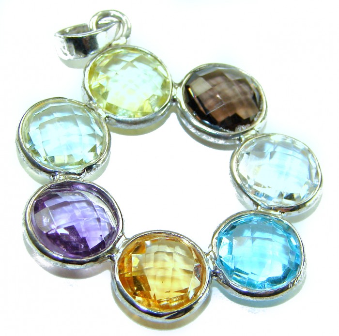 Power of Life 11.5 CARAT Multigem .925 Sterling Silver handcrafted pendant - Close-up of Power of Life multigem pendant in sterling silver.