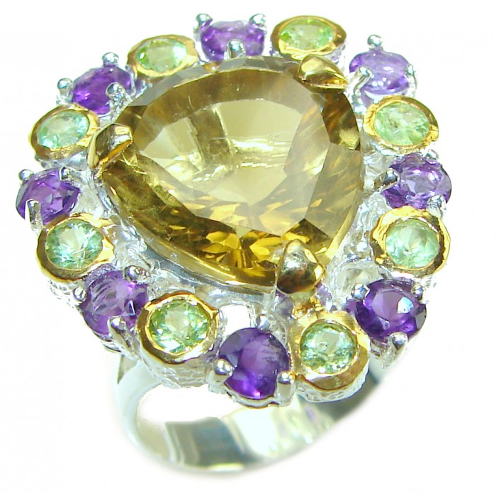 11.8 carat Genuine Lemon Quartz 14K Gold over .925 Sterling Silver handcrafted ring size 7 3/4 - photo 3