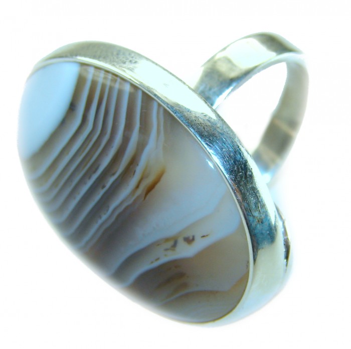 Top quality Botswana Agate .925 Sterling Silver handcrafted Ring s. 8 adjustable - Close-up of Botswana Agate ring in .925 Sterling Silver setting.