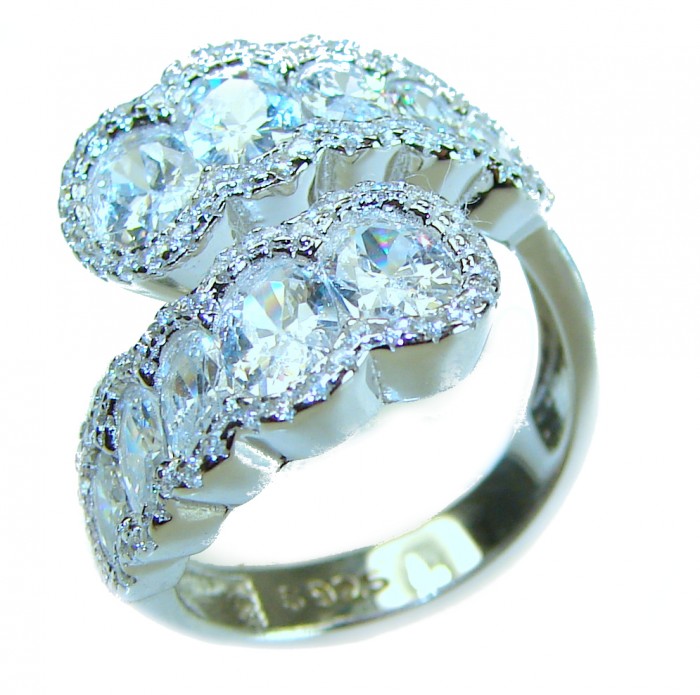 Art Deco Genuine 6.5 carat White Topaz .925 Sterling Silver handcrafted Ring size 5 3/4 - Art Deco white topaz silver ring close-up, angled view