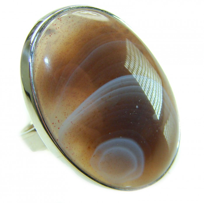 MAGIC DUNE - Top Quality Botswana Agate .925 Sterling Silver handcrafted Ring s. 8 adjustable - Close-up of Botswana Agate ring in .925 sterling silver setting