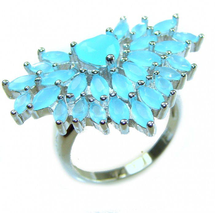 Emily 17.5 carat Aquamarine .925 Sterling Silver handmade Statement Ring size 7 1/2 - Aquamarine sterling silver ring, top view, showcasing stones.