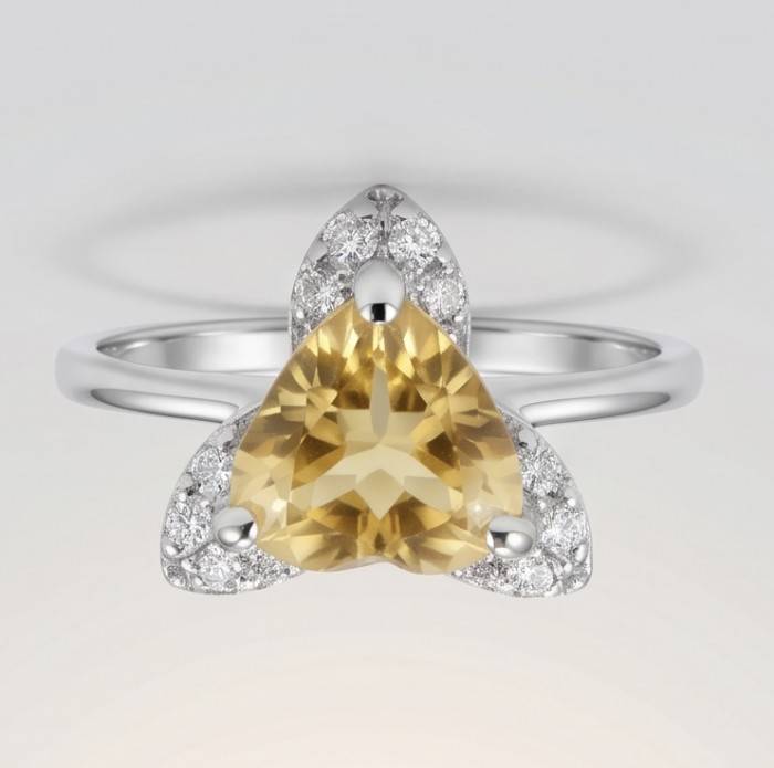 Yellow Heart 4.2 carat Brazilian Citrine .925 Sterling Silver handcrafted ring; s. 8 3/4 - Yellow heart citrine ring front view, sterling silver with diamond accents.