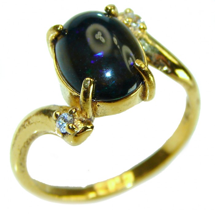 A Milky Way Genuine 6.8 carat Black Opal 18K Gold over .925 Sterling Silver handmade Ring size 6 1/4 - photo 2