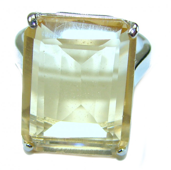 Solid 18.8 carat Genuine Lemon Quartz .925 Sterling Silver handcrafted ring size 8 3/4 - Close-up of a lemon quartz ring set in .925 sterling silver.