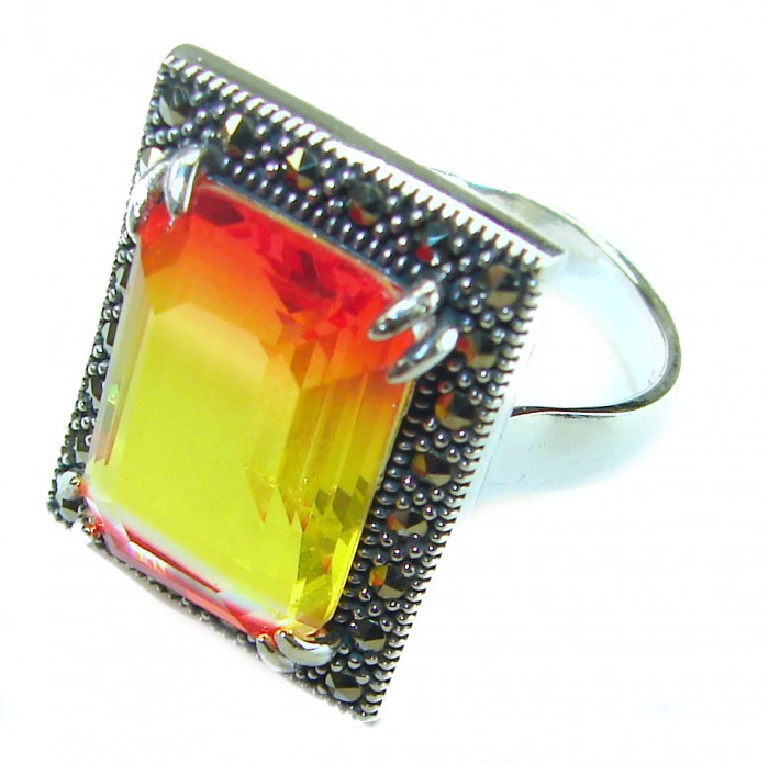 Tiffany 11.5 carat Ametrine Marcasite .925 Sterling Silver handmade Ring s. 7 - Close-up of Tiffany 11.5 carat Ametrine Marcasite Sterling Silver ring