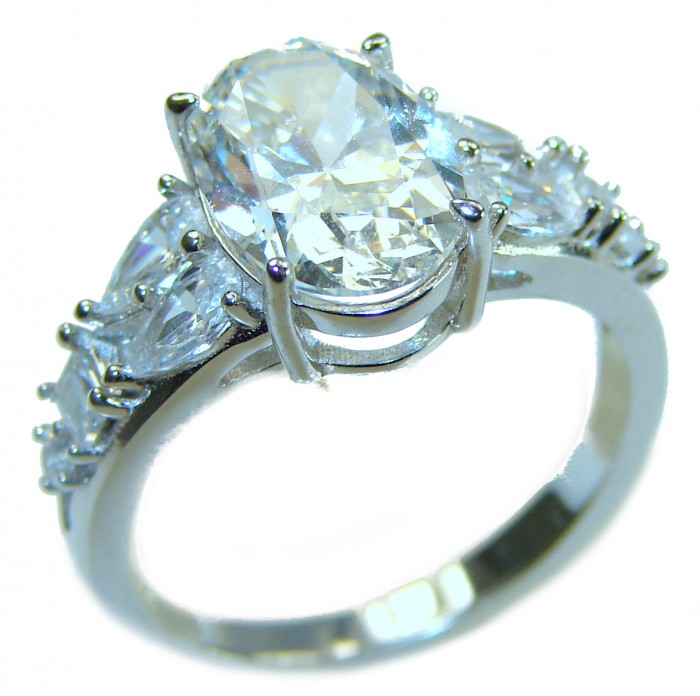Art Deco 10.2 carat White Topaz .925 Silver handcrafted Cocktail Ring s. 8 1/4 - Side view of Art Deco 10.2 carat white topaz ring in .925 silver settings