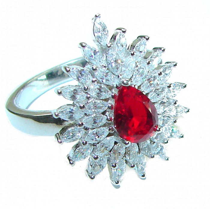 Red Brilliance 3.5 carat Ruby .925 Silver handcrafted Cocktail Ring s. 7 - photo 3