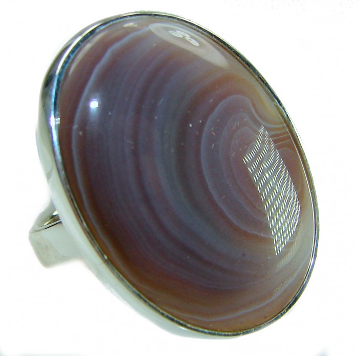 Top Quality Botswana Agate .925 Sterling Silver handcrafted Ring s. 8 adjustable - Close-up of Botswana Agate set in .925 Sterling Silver ring.