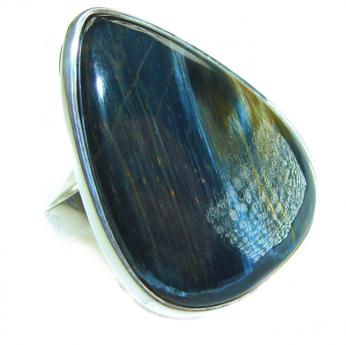 Silky Golden Pietersite .925 Sterling Silver handmade Ring size 8 - Silky Golden Pietersite sterling silver ring, stone close-up view.