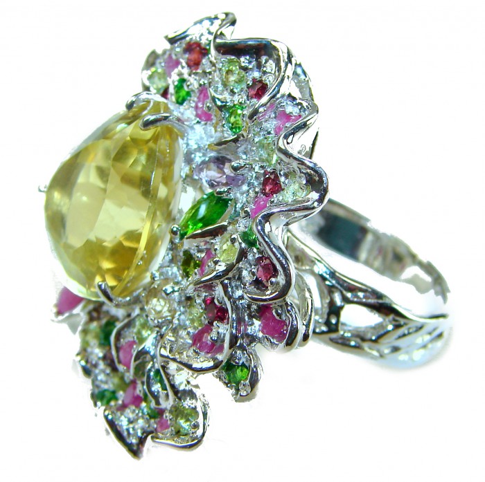 Allure 42.5 carat Citrine .925 Sterling Silver Handcrafted Huge Ring size 8 - Side view of Allure 42.5 carat Citrine .925 Sterling Silver ring