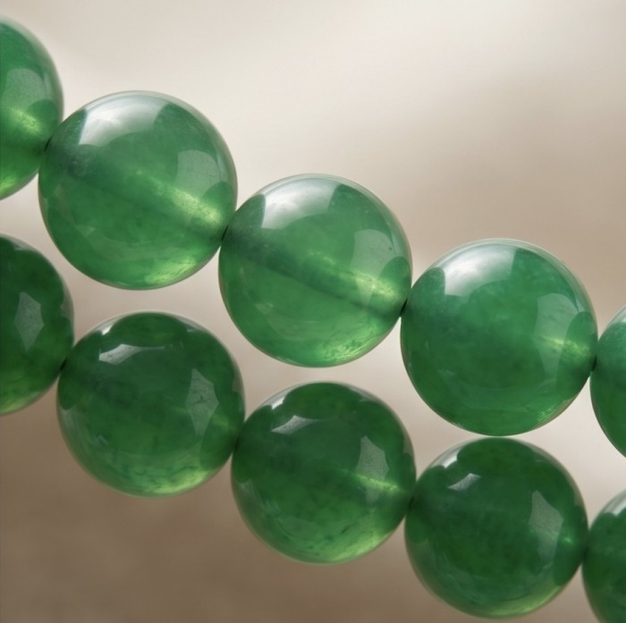 One of the kind Green Jade Sterling Silver necklace - Close-up of green jade beads from necklace