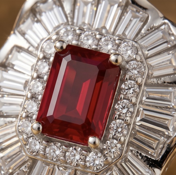 Art deco - Natural 0.7 carat Mozambique Ruby .925 Sterling Silver Handcrafted Earrings - Close-up of art deco Mozambique ruby ring in sterling silver