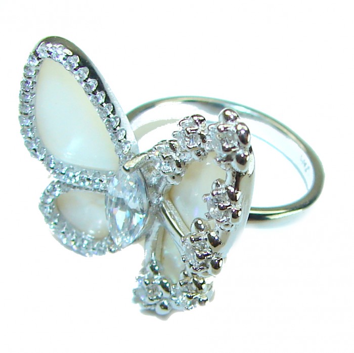 White Butterfly Blister Pearl .925 Sterling Silver brilliantly handcrafted ring s. 6 - photo 1