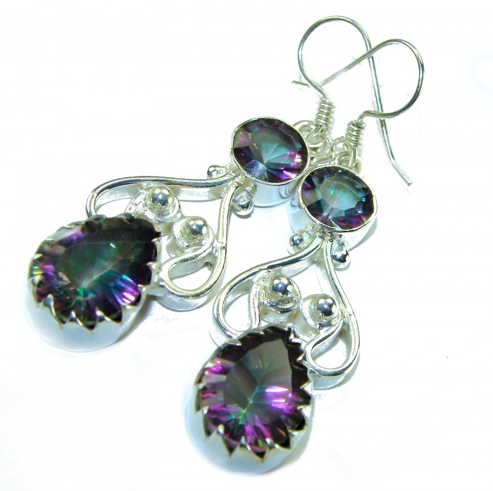 14.2 carat Mystic Topaz .925 Sterling Silver earrings - Mystic Topaz sterling silver earrings, side view showing stones and design.