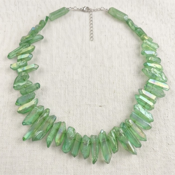 Mint-Green Halite Crystal Cluster .925 Sterling Silver handmade Necklace - Mint-green halite crystal necklace, full view including clasp.