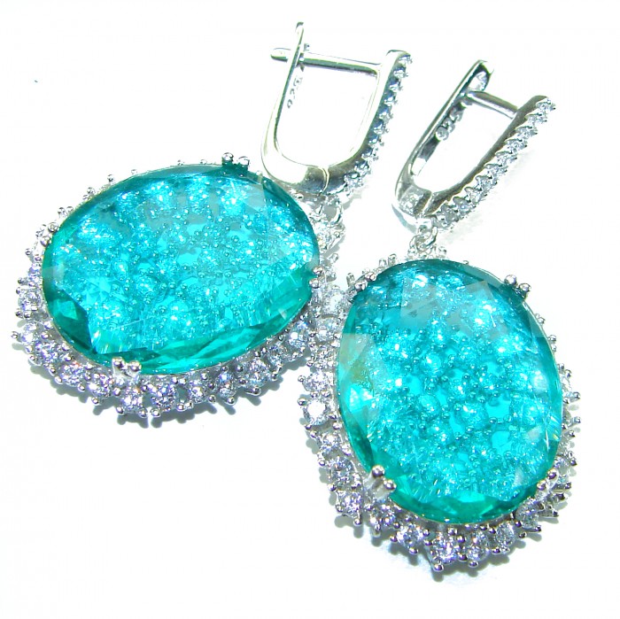 Eau Pure 19.5 carat AQUAMARINE .925 Sterling Silver Handcrafted Earrings - Aquamarine earrings close-up, sterling silver setting.
