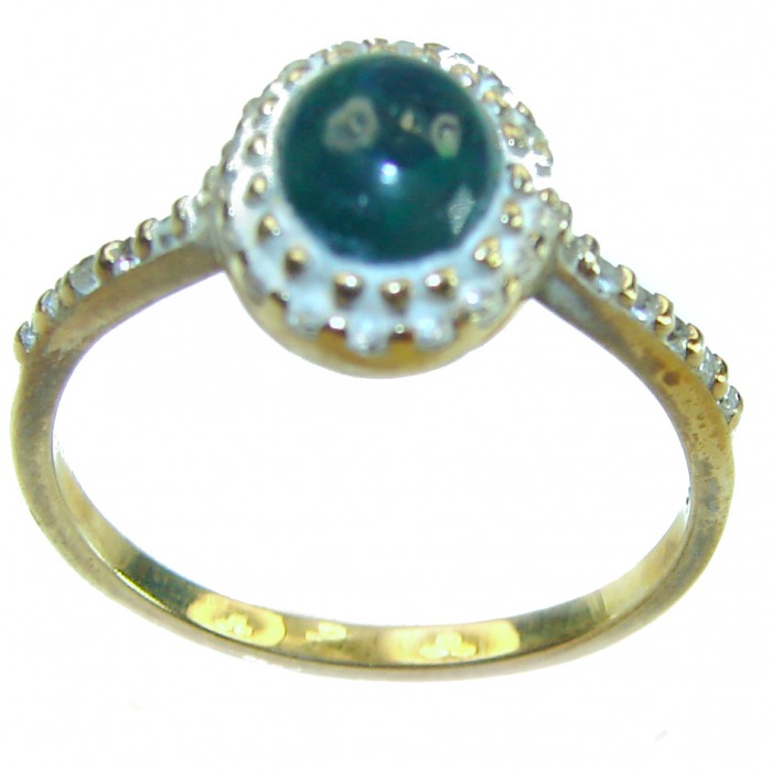 A COSMIC POWER Genuine 1.2 carat Black Opal 18K Gold over .925 Sterling Silver handmade Ring size 8 - Black opal ring in 18K gold, side view with stone close-up.