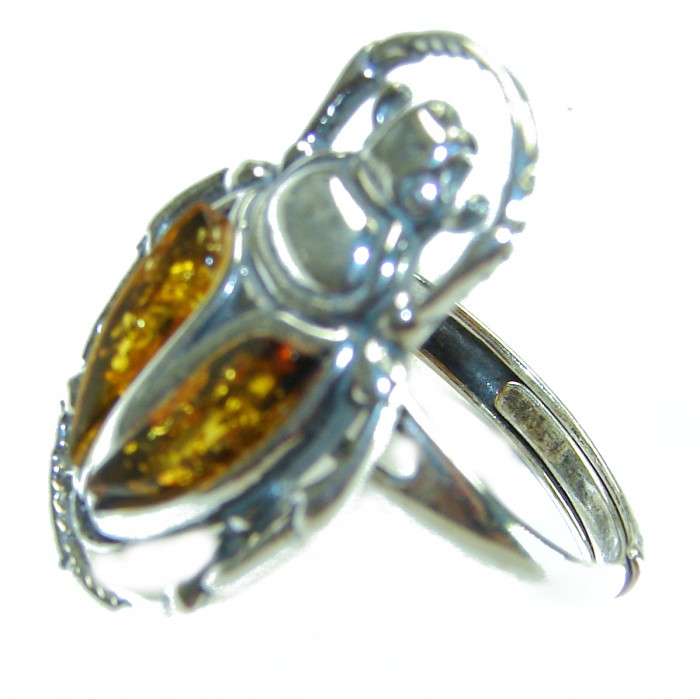 Rainbow Moonstone .925 Sterling Silver handmade ring s. 7 adjustable - Side view of Rainbow Moonstone sterling silver ring size 7.