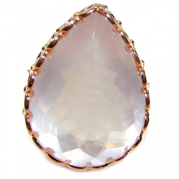 Oversized Authentic Brazilian Rose Quartz 14k Gold over .925 Sterling Silver incredible Ring size 8 1/4 - photo 2