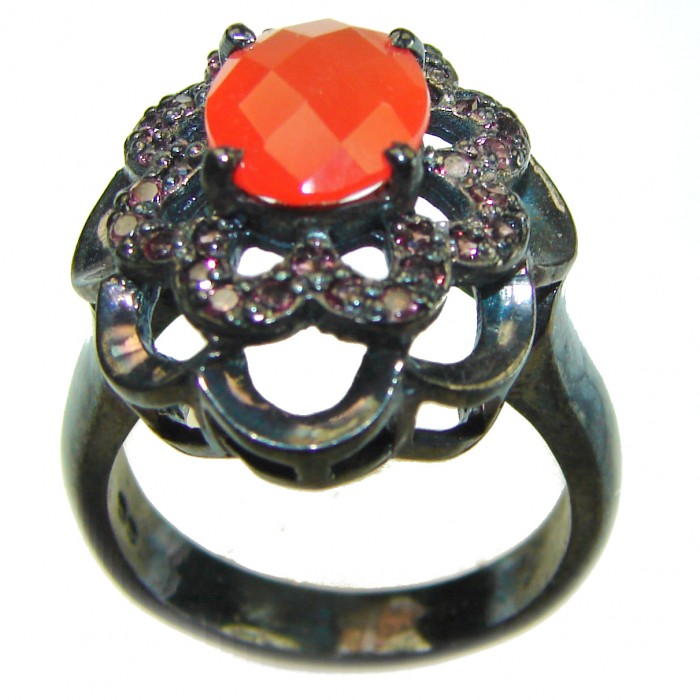 Orange Power natural 4.8 carat Carnelian black rhodium over .925 Sterling Silver handmade ring s. 8 - photo 2