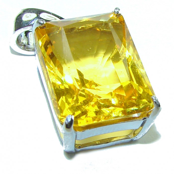 Emerald cut 10.3 carat Lemon Quartz 14K Gold over .925 Sterling Silver handcrafted pendant - photo 2