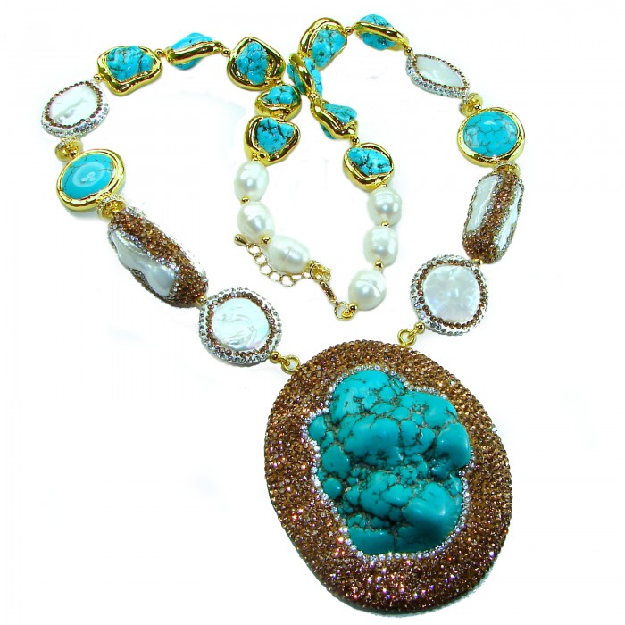 Blue Extravaganza - 84.5 carat natural Turquoise 14k Gold over .925 Sterling Silver handmade necklace, 154.50 grams - photo 3