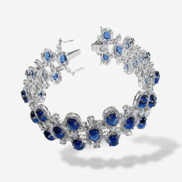 Real Gift of Nature 55.5 carat Authentic African Kyanite .928 Sterling Silver handcrafted Bracelet - Top view of silver bracelet with blue kyanite stones