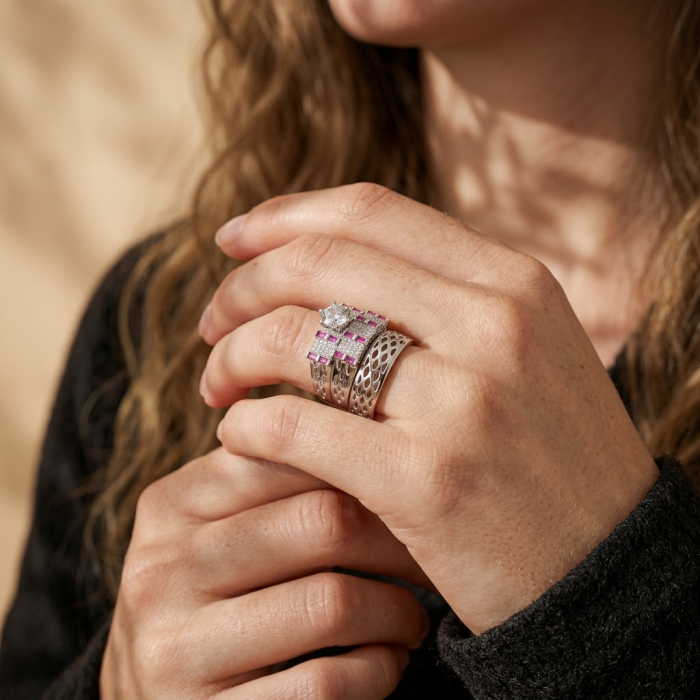 Exotic Beauty 5.5 carat Ruby .925 Sterling Silver Handcrafted Stackable Ring size 8 - Worn on hand, Exotic Beauty 5.5 carat Ruby Sterling Silver rings.