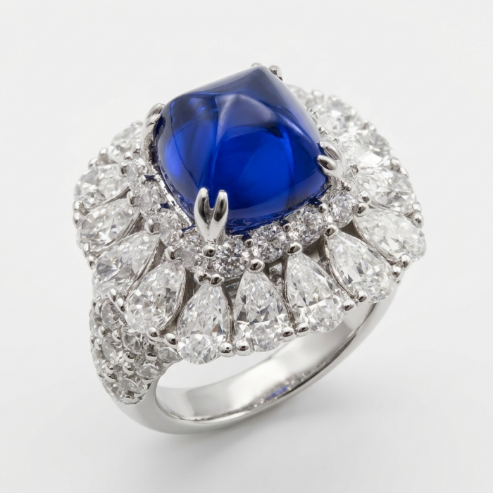 Born to Glam 5.2 carat natural Tanzanite .925 Sterling Silver Perfectly handcrafted Ring s. 7 1/4 - Close-up of Born to Glam Tanzanite and diamond ring in sterling silver.