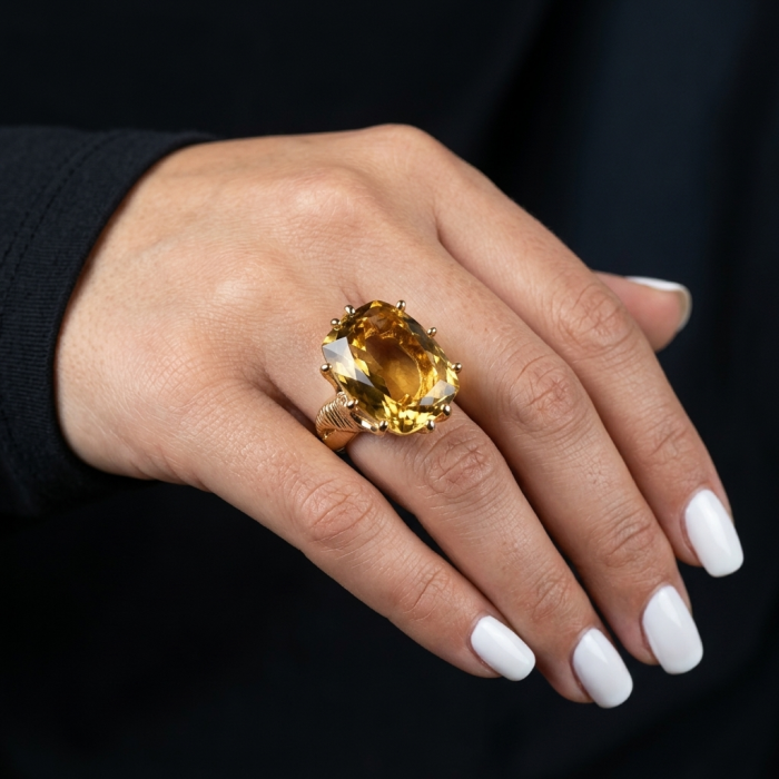 22.8 carat Genuine Heliodor 18K Gold over .925 Sterling Silver handcrafted ring size 6 1/4 - Heliodor ring in 18K gold over silver, worn on hand.
