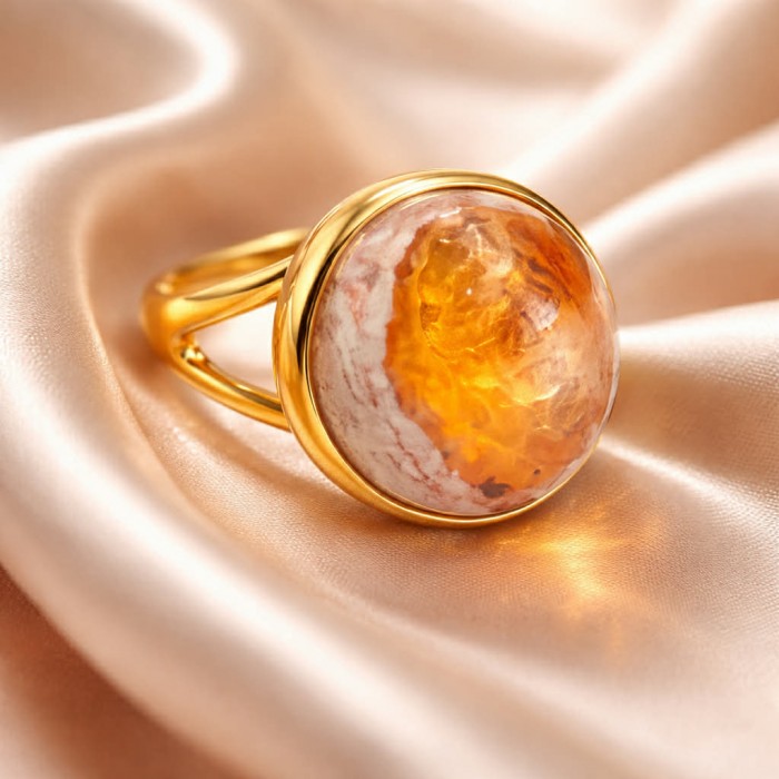 Queen of Fire best quality 18.4 carat Mexican Opal 18K Gold over .925 Sterling Silver handmade ring 6 1/4 - Close-up of Queen of Fire 18.4 carat Mexican Opal in 18K Gold ring